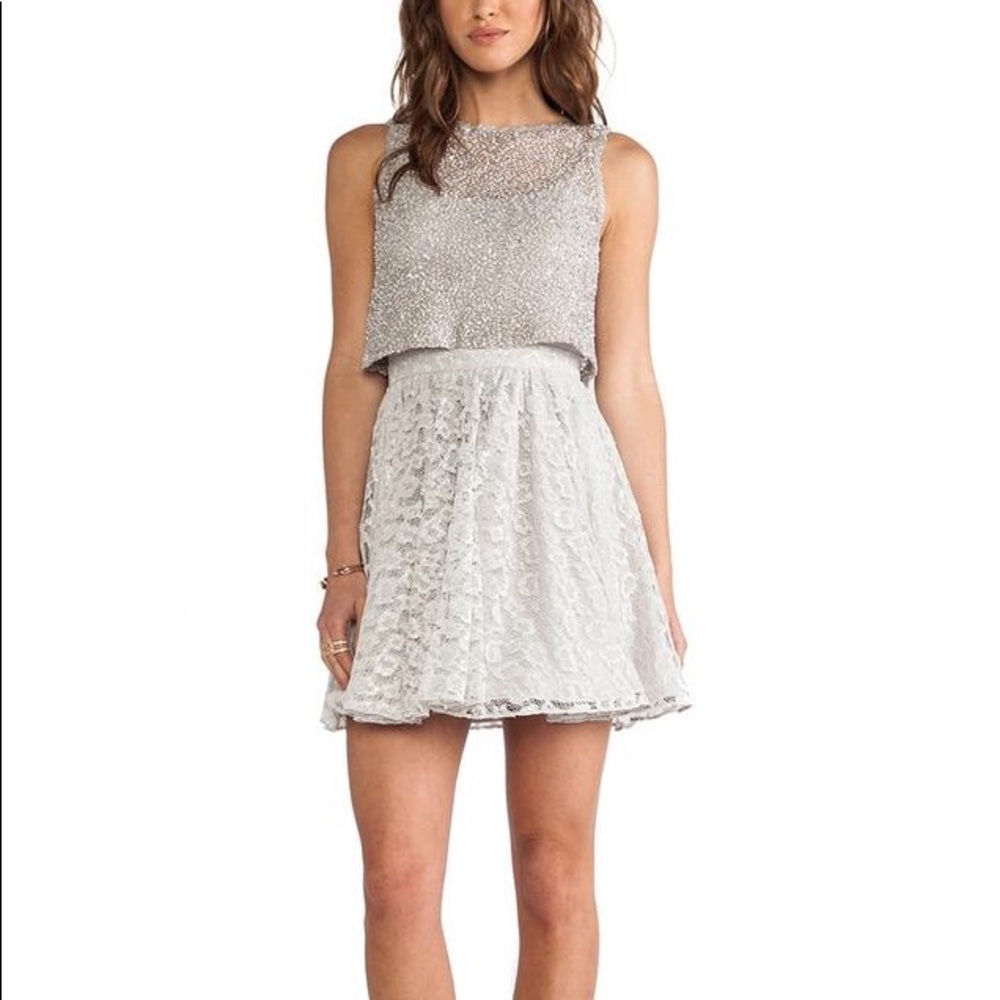 Alice + Olivia Gray Beaded Cocktail Dress